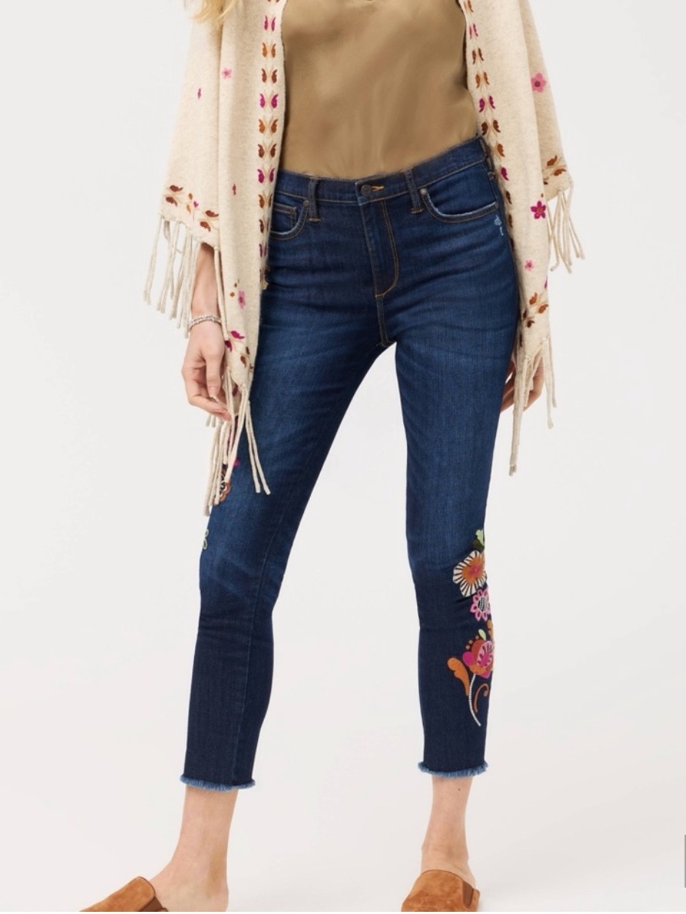 Johnny Was Maxima Embroidered Cropped Skinny Jeans Size 27